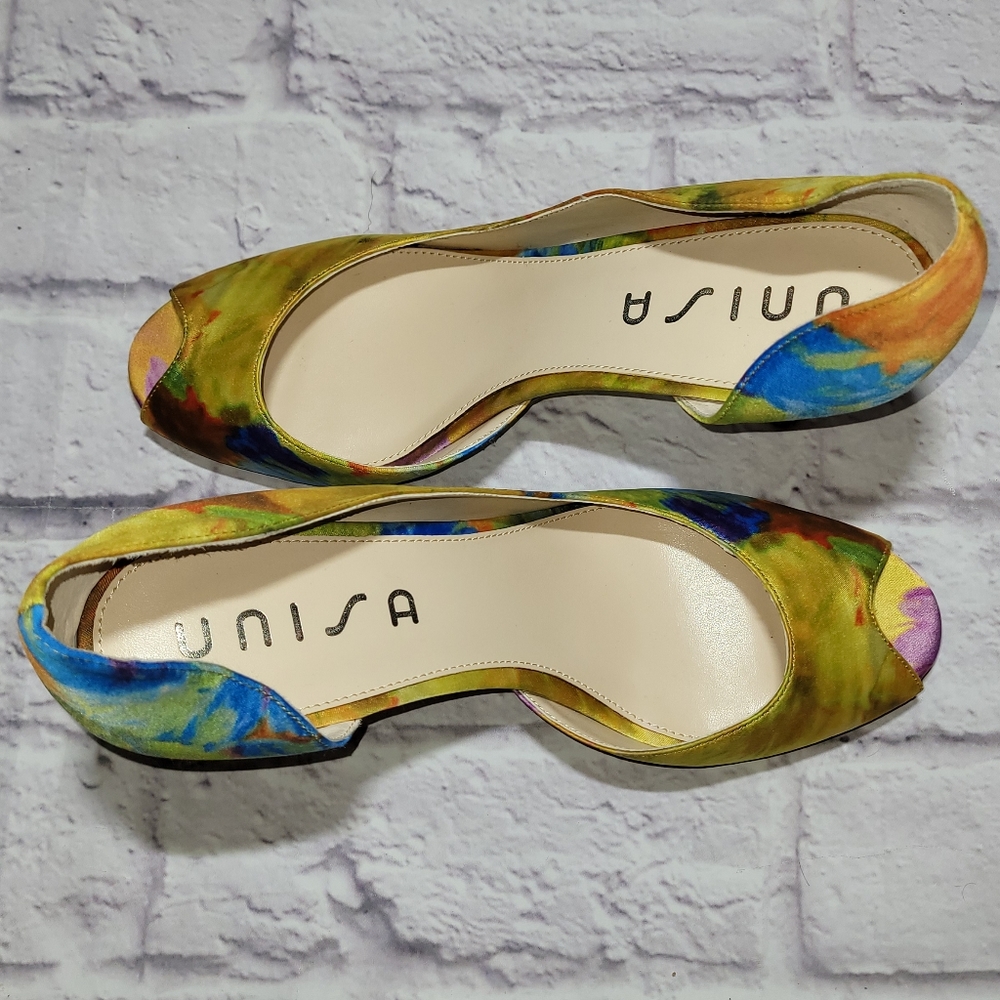 Unisa Multi Color Fabric Peep Toe Heels - Picture 3 of 9